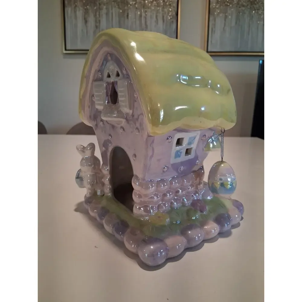 Vintage Ceramic Easter Candleholder House Pastel Lusterware Lighted Cottage...